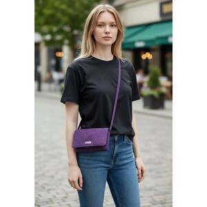 Vera Bradley RFID Crossbody Wallet Plum Floral Interior Purse Bag